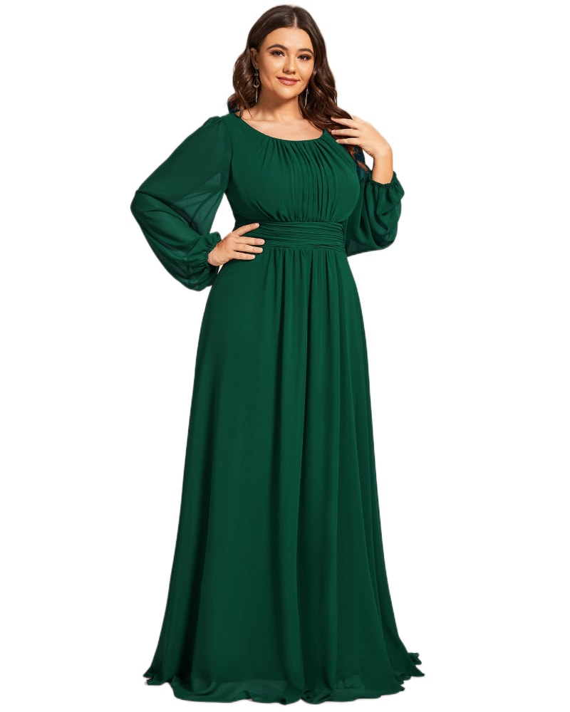 Front of a model wearing a size 16 Chiffon High Empire Waist Puff Sleeve Mother Dress in Dark Green by Ever-Pretty. | dia_product_style_image_id:327915